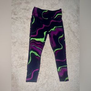 Black/green/purple athletic leggings